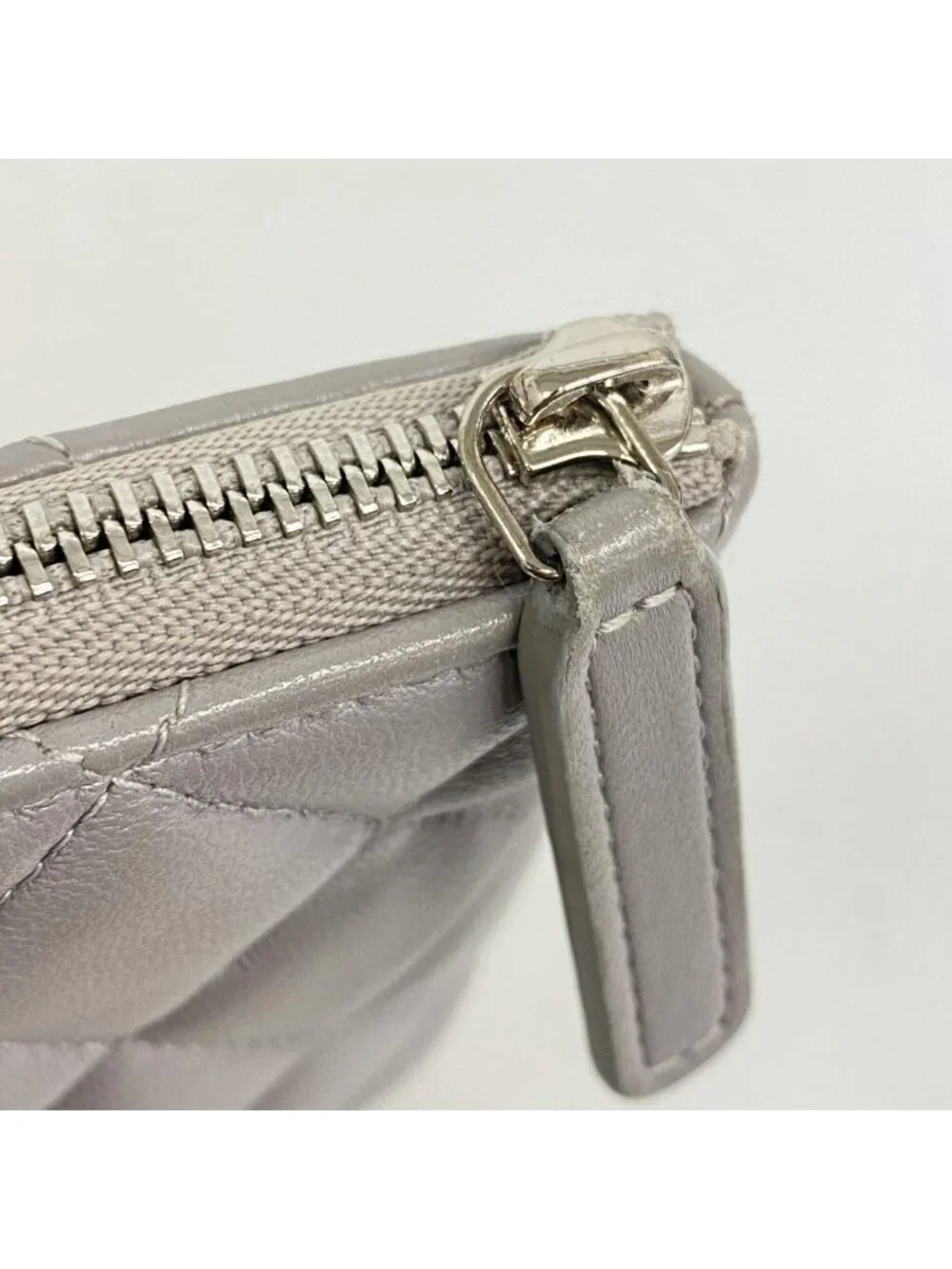Chanel Wallet Quilted Lambskin Gray Silver